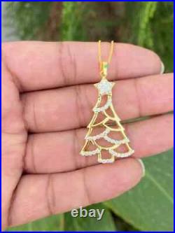 1.00 Ct Round Cut Real Moissanite Women's Christmas Tree 14K Yellow Gold Plated