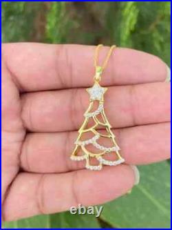 1.00 Ct Round Cut Real Moissanite Women's Christmas Tree 14K Yellow Gold Plated