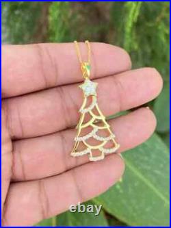 1.00 Ct Round Cut Real Moissanite Women's Christmas Tree 14K Yellow Gold Plated