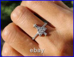 1.00 Ct Round Real Moissanite Christmas Tree Ring 14K White Gold Silver Plated