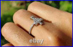 1.00 Ct Round Real Moissanite Christmas Tree Ring 14K White Gold Silver Plated