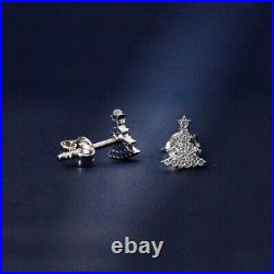 1.00 Ct Round Real Moissanite Pine Tree Earrings 14K White Gold Silver Plated