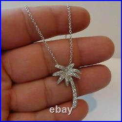 1.00Ct Round Cut Real Moissanite Palm Tree Pendant 14K White Gold Plated Silver