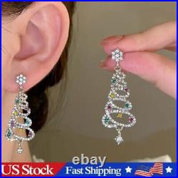 1.0Ct Round Moissanite Christmas Tree Drop/Dangle Earring 14K Gold Plated Silver
