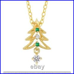 1.50 CT Simulated Emerald/Diamond Christmas Tree Necklace 925 Silver Gold Plated
