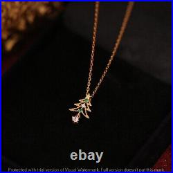 1.50 CT Simulated Emerald/Diamond Christmas Tree Necklace 925 Silver Gold Plated