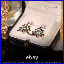 1.80 CT Lab-Created Ruby Christmas Tree Dangle Earrings Real 925 Sterling Silver