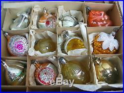 12 Vtg Pink Silver Gold Mercury Glass Indent Embossed Glitter Tree Ornament xmas