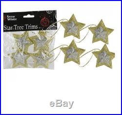 12 x Star Tree Trims Gold Boundary Silver Centered 6cm Christmas Decoration
