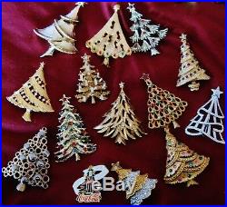 14 Vintage Silver, Blue and More Christmas Tree Pins inc. Swarovski and Cocacola