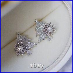 14K White Gold Plated Round Cut Simulated Diamond Christmas Tree Stud Earrings
