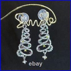 14k White Gold Plated Round Cut Simulated Gemstone Christmas Tree Earrings Drop