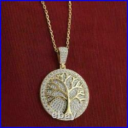14k Yellow Gold Finish 2Ct Round Cut VVS1 Diamond Life of Tree Medallion Pendant