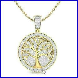 14k Yellow Gold Finish 2Ct Round Cut VVS1 Diamond Life of Tree Medallion Pendant