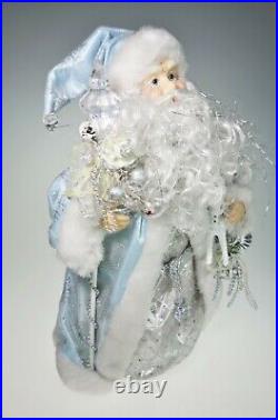 16.5 Blue Santa Claus Father Large Christmas Tree Topper Silver Centerpiece