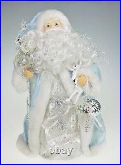 16.5 Blue Santa Claus Father Large Christmas Tree Topper Silver Centerpiece