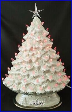 17 Ceramic Christmas Mantle Tree MOP Color Changing Bulb Silver Clay Magic 4150