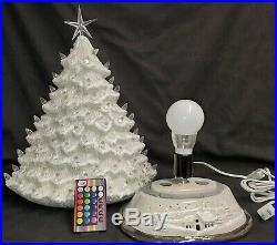 17 Ceramic Christmas Mantle Tree MOP Color Changing Bulb Silver Clay Magic 4150
