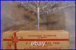 1950's Evergleam Aluminum Christmas Tree 6 ft 40 Branch + Musical Stand + Wheel