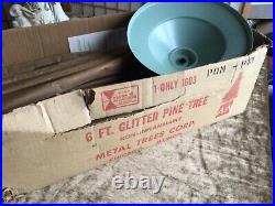 1960s Vintage Alcoa Aluminum 6' Christmas Glitter Pine Pom Tree 57 Sleeves & Box