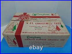 1961 Evergleam 4FT Aluminum Silver X-Mas Tree 58 Branch Pom Pom Nice Boxed X1
