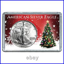1986 $1 American Silver Eagle With Christmas Tree Design Holiday Holder