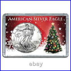 1996 $1 American Silver Eagle With Christmas Tree Design Holiday Holder