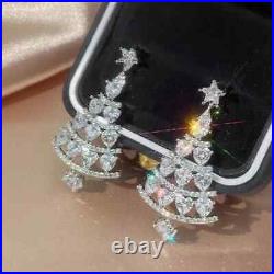 1CT Round Real Moissanite Christmas Tree Earrings 14k White Gold Plated Silver