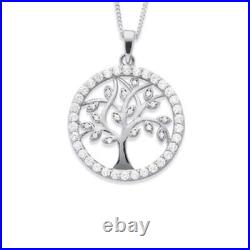 1Ct Round Cut Real Moissanite Tree Circle Pendant 14K White Gold Silver Plated