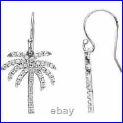 2 Ct Round Diamond Simulated Palm Tree Drop/Dangle Earrings 925 Sterling Silver