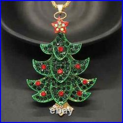 2 Ct Round Simulated Emerald Christmas Tree Pendant 14K Yellow Gold Plated