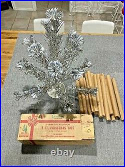 2 Ft. Aluminum Stainless Silver Evergleam Pom Pom Xmas Tree Vintage In Box