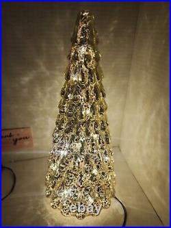 2 Mercury Glass Light Up Christmas Trees 10 & 8 Gold withTimer