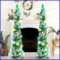 2 Pcs 5 Ft LED Easter Trees Green Tinsel Easter Trees Pop up Artificial Pencil T
