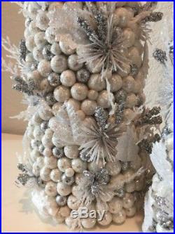 (2) Salzburg Creations White And Silver Fireworks Christmas Cone Trees
