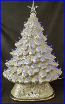 20 Ceramic Christmas Mantle Tree MOP Color Changing Bulb Silver Clay Magic 4140