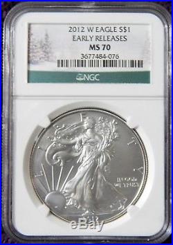 2012 W Silver Eagle Burnished Ngc Ms 70 Early Releases Christmas Tree Label