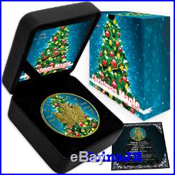 2016 Canada $5 Maple Leaf Christmas Tree 1oz Gold Gilded & Color Silver Coin