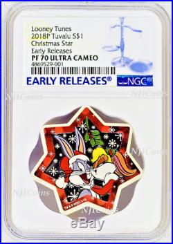 2018 Looney Tunes Christmas Tree Star Shaped 1oz Silver $1 coin NGC PF70 ER