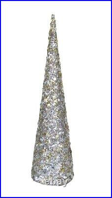 24in Christmas Silver Gold Sequin Cone Tree