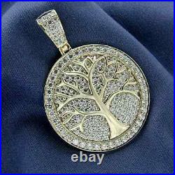 2Ct Real Moissanite Tree Charm Pendant Necklaces 14K Yellow Gold Plated Silver