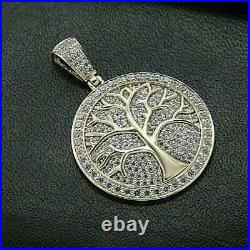 2Ct Real Moissanite Tree Charm Pendant Necklaces 14K Yellow Gold Plated Silver