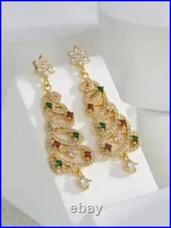 2Ct Round Cut Lab-Created Diamond Christmas Tree Dangle Earrings 14K Gold plated