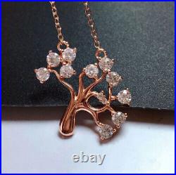2Ct Round Cut Simulated Diamond Tree Pendant 14K Rose Gold Plated Free Chain