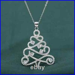 2Ct Round Real Moissanite Christmas Tree Pendant 14k White Gold Plated Silver