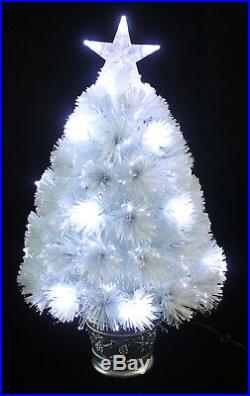2FT White Fibre Optic Christmas Tree Xmas LED Lights 60cm With Star & Silver Pot