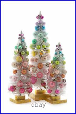 (3) Cody Foster Silver Bottle Brush Christmas Trees Rainbow Balls 11-18.5 Set