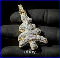 3 Ct Real Moissanite Christmas Tree Pendant 14K Yellow Gold Plated Silver