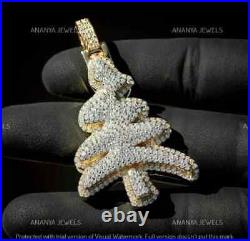 3 Ct Round Cut Moissanite Christmas Tree Pendant 14K Yellow Gold Plated Silver