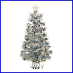 3 Ft. Pre-Lit Silver Fiber Optic Artificial Christmas Tree Warm White Lights